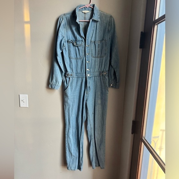 The Vintage Shop Pants - Vintage Denim Jumpsuit S Minimal Utility Scandi Workwear Boho Casual Chic